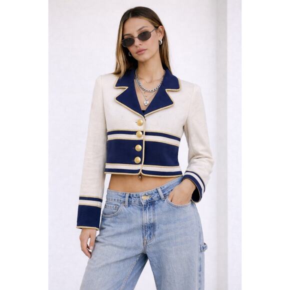 St. John Jackets & Blazers - St. John Vintage Santana Knit Military Nautical Cropped Jacket Blazer 2 Blue